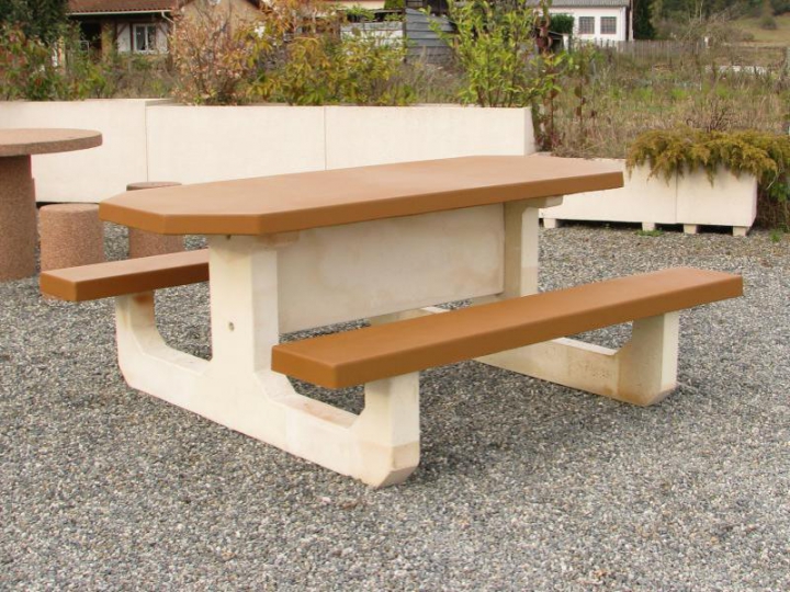 Table pique-nique PMR béton marron bois et blanc